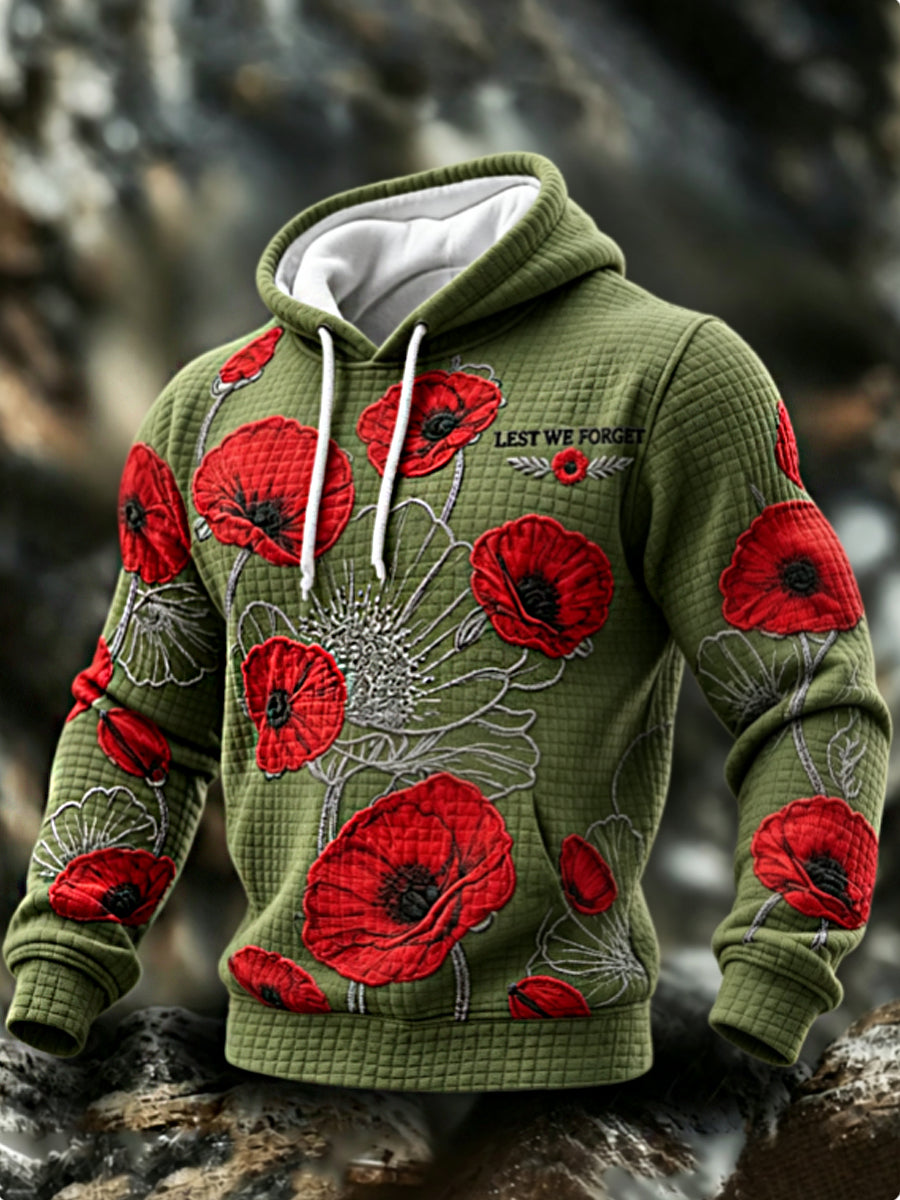 Men's Remembrance Day Lest We Forget Checkered Cotton Hoodie