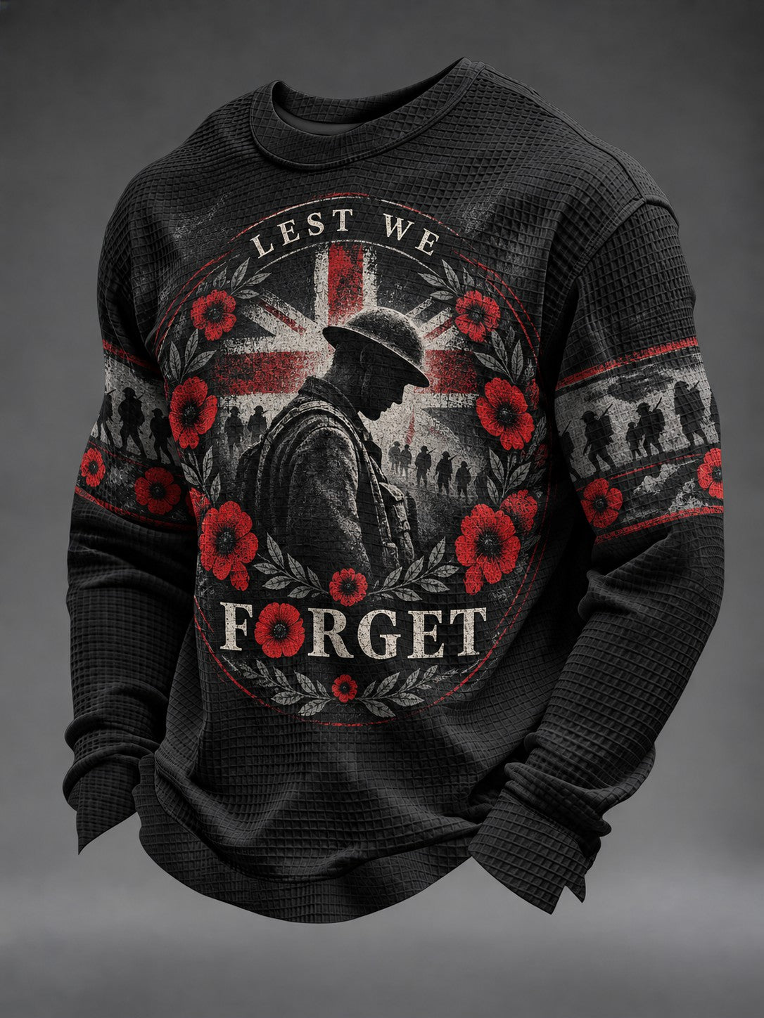 Men's Lest We Forget Printed Waffle Long Sleeve T-Shirt