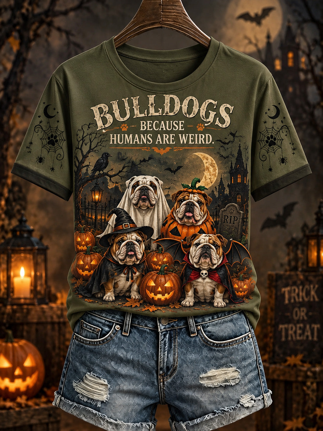 Women's Halloween Dog Pattern Design Casual Short Sleeve T-shirt