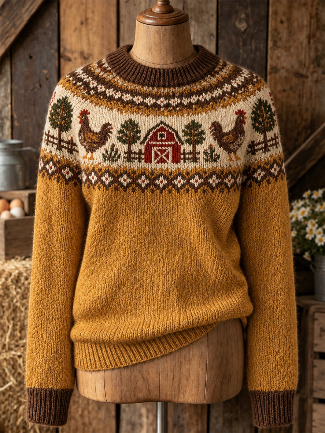 Women's farm animal pattern design casual long-sleeve sweater