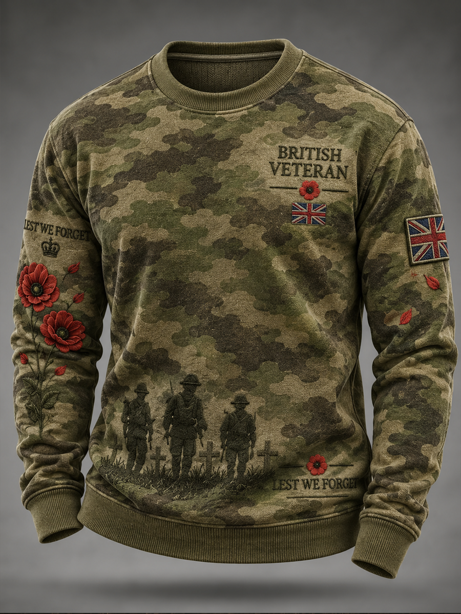 Men's British Veteran Printed Crew Neck Sweatshirt