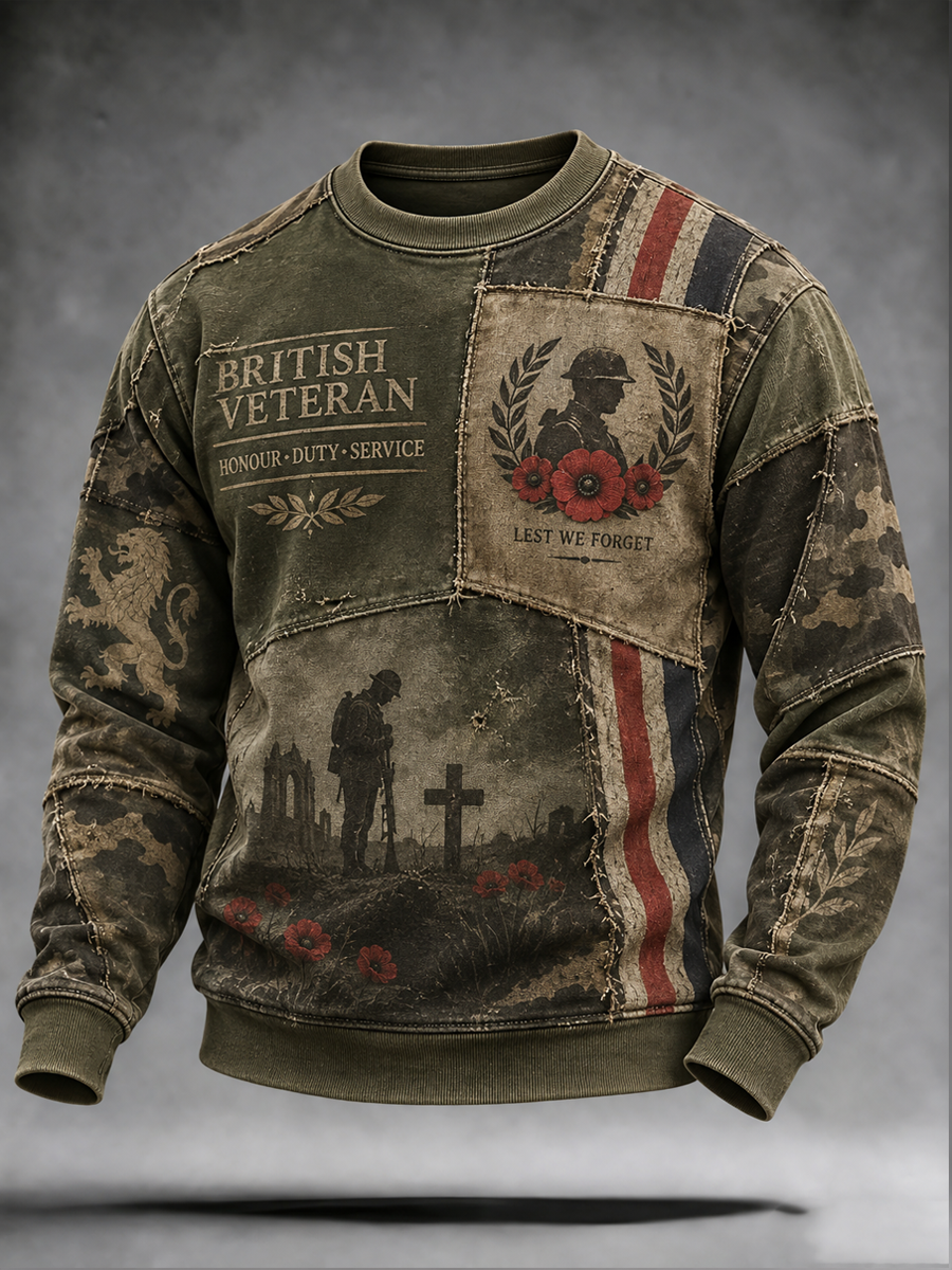 Men's British Veteran Printed Crew Neck Sweatshirt