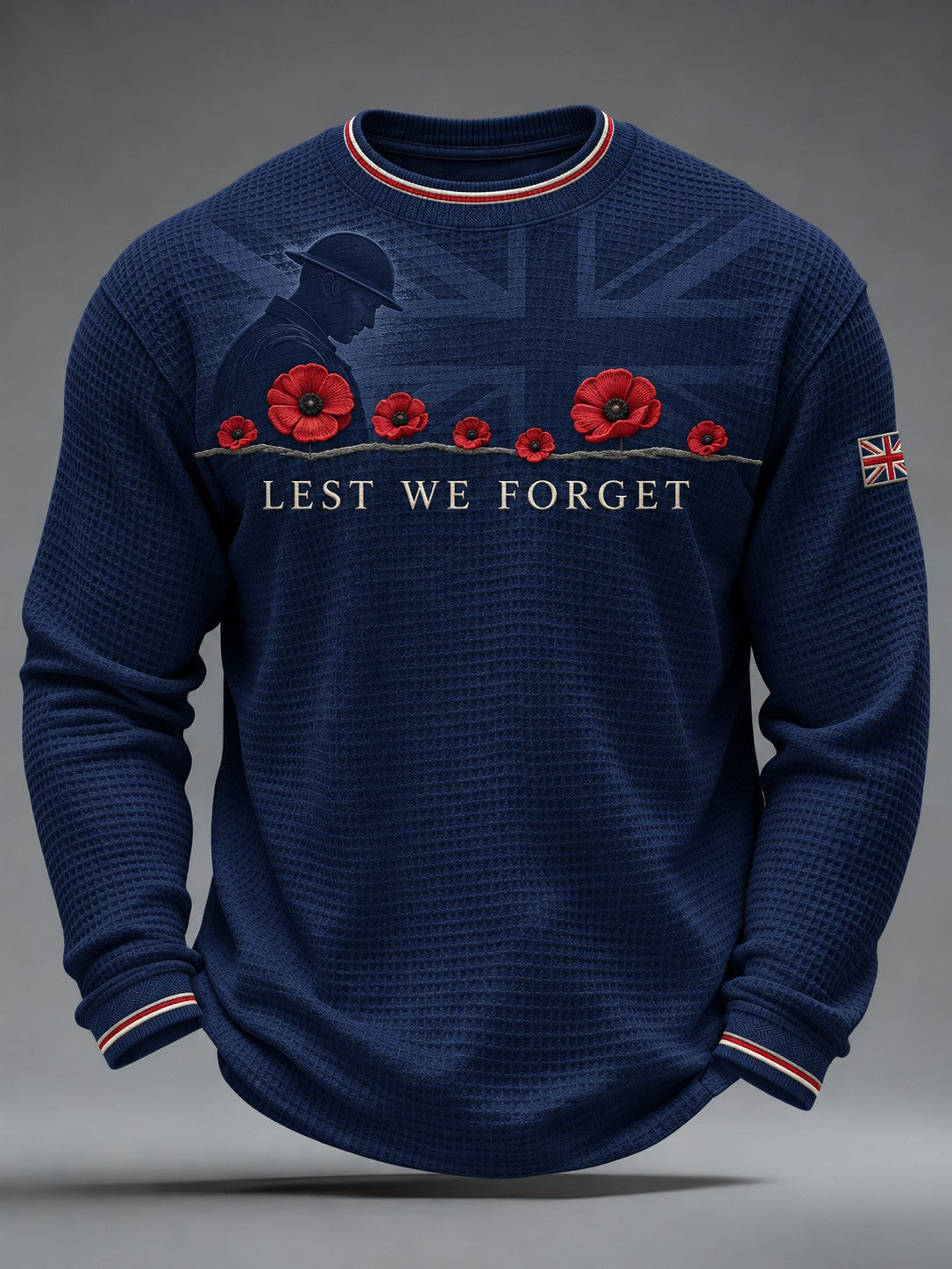 Men's Lest We Forget Printed Waffle Long Sleeve T-Shirt