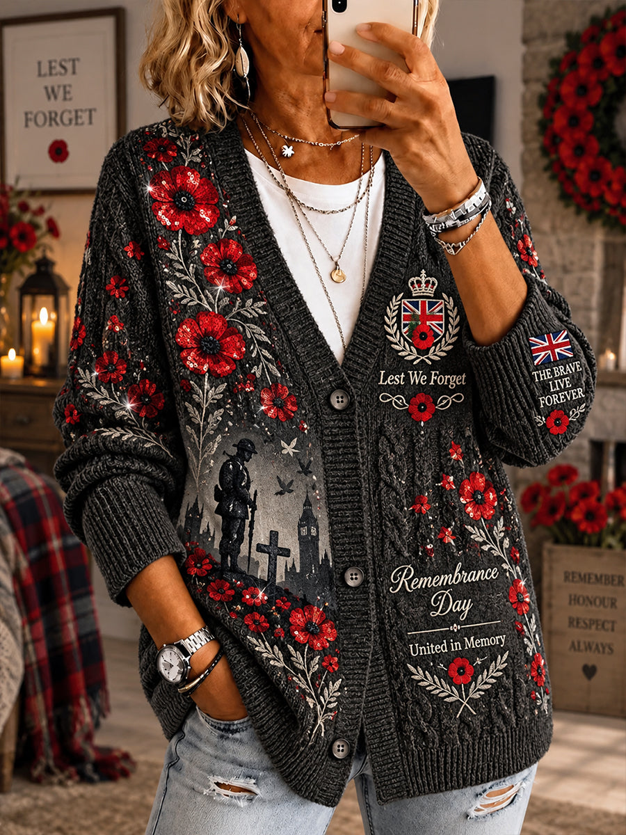 Women's Remembrance Day Print Knit Cardigan
