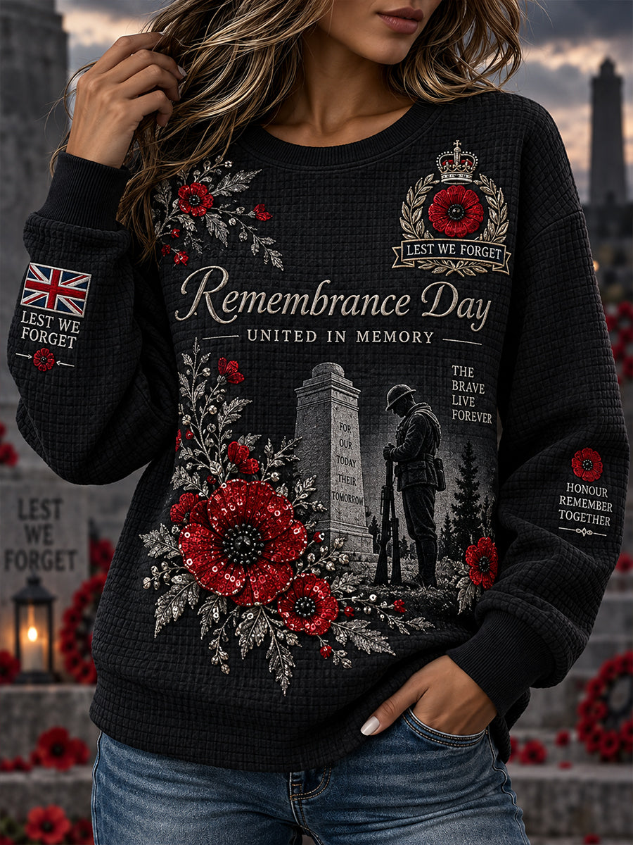 Women's Remembrance Day Print Waffle-Knit Long-Sleeve Top