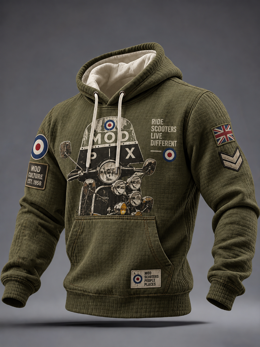 Men's Mods Culture UK Music Lover Printed Checkered Cotton Hoodie
