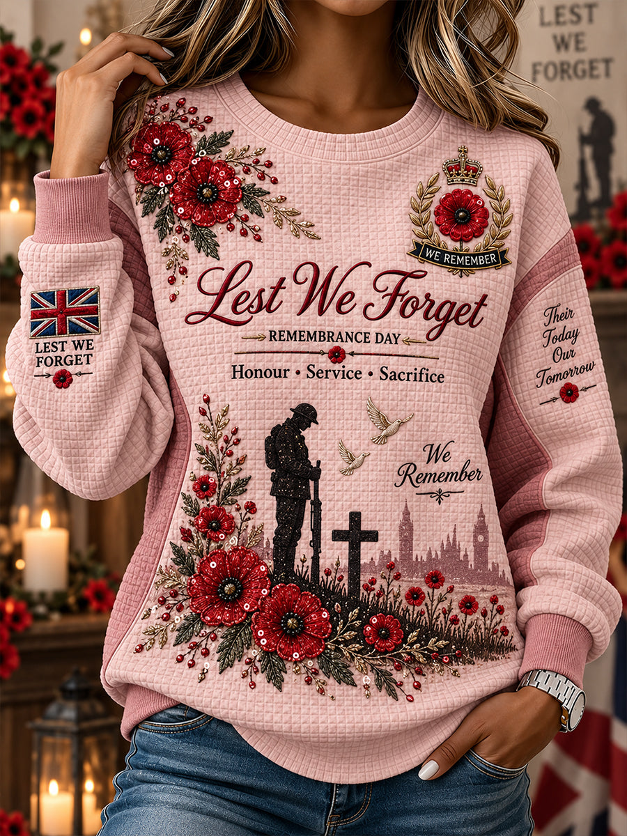 Women's Remembrance Day Print Waffle-Knit Long-Sleeve Top