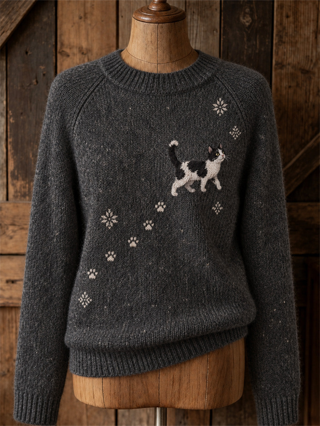 Women's cute cat design casual raglan sleeve sweater