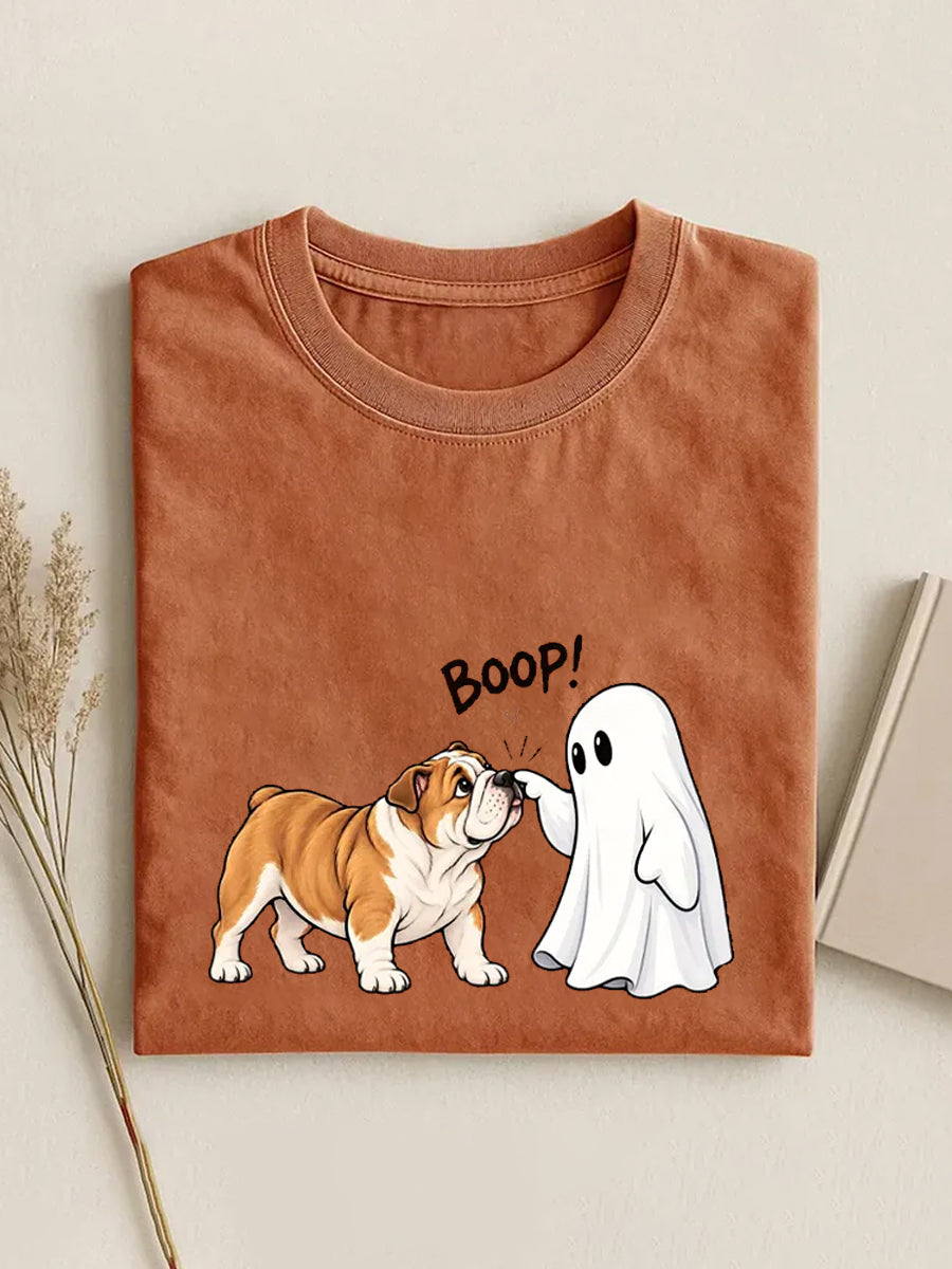 Women's Funny Halloween Dog And Ghost Print Casual Tee