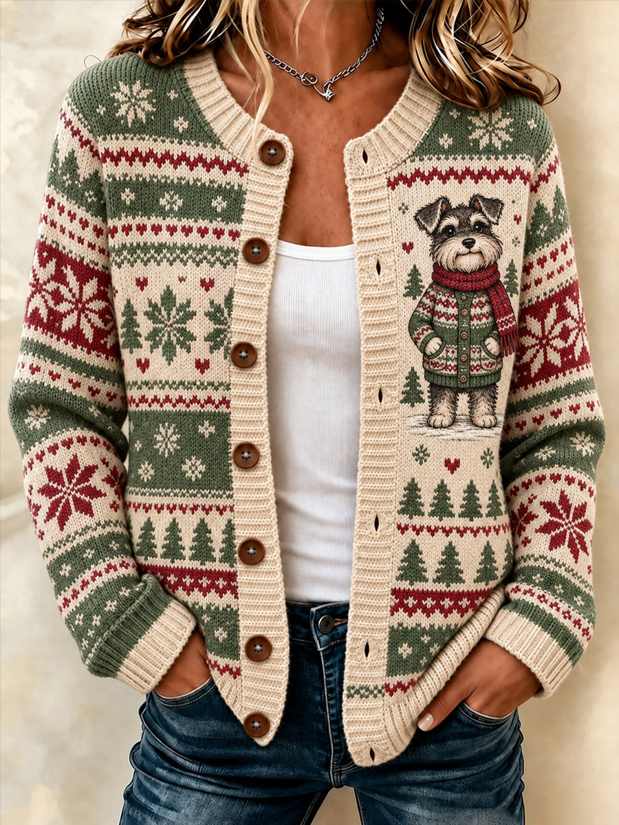 Women's Cute Winter Dog Print Casual Cardigan