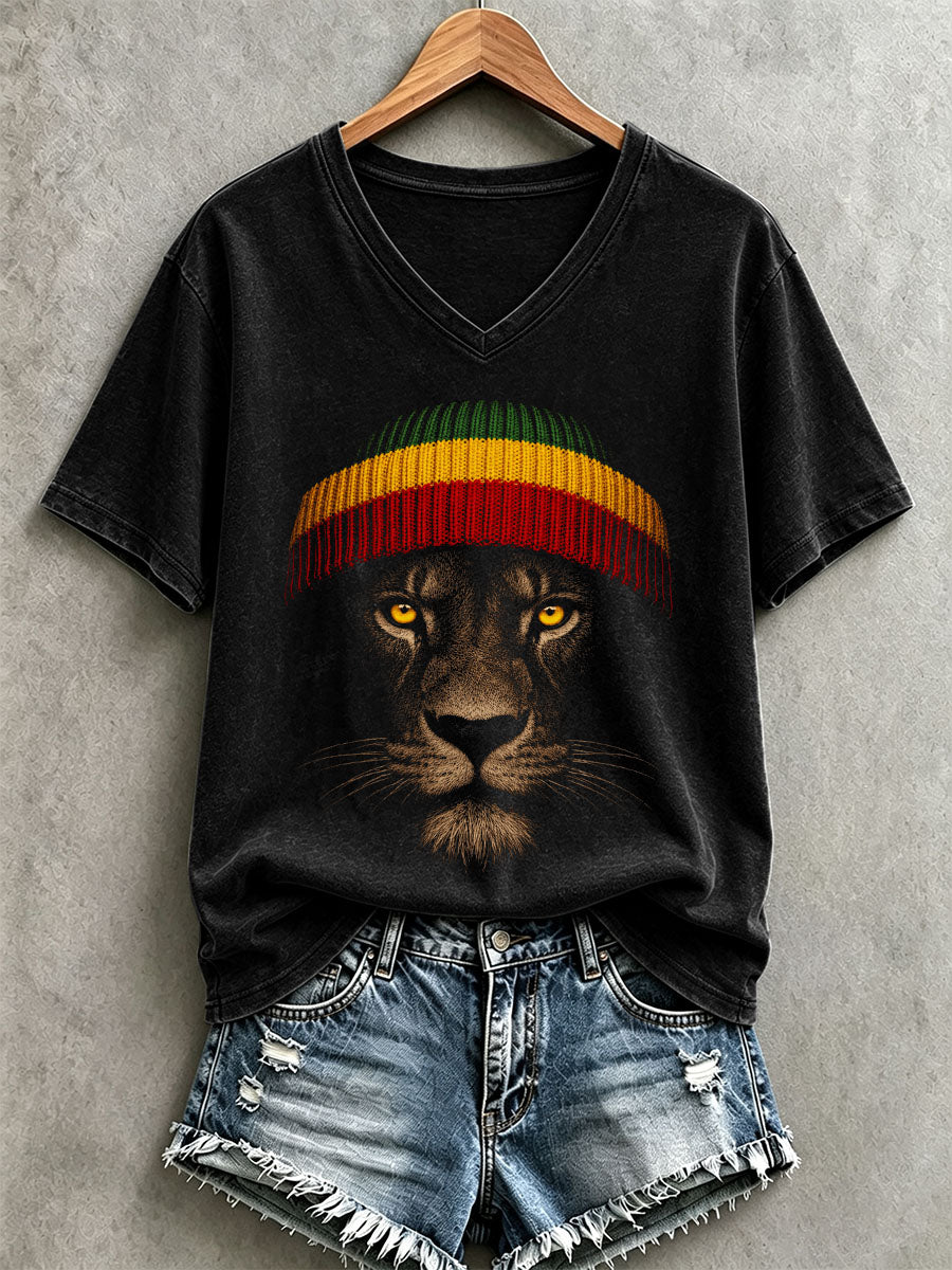 Women's Reggae Lion Print T-Shirt