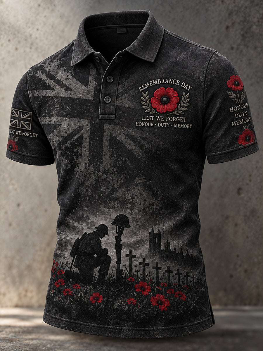 Men's Short-Sleeve Polo Shirt With Remembrance Day Veteran-Themed Print