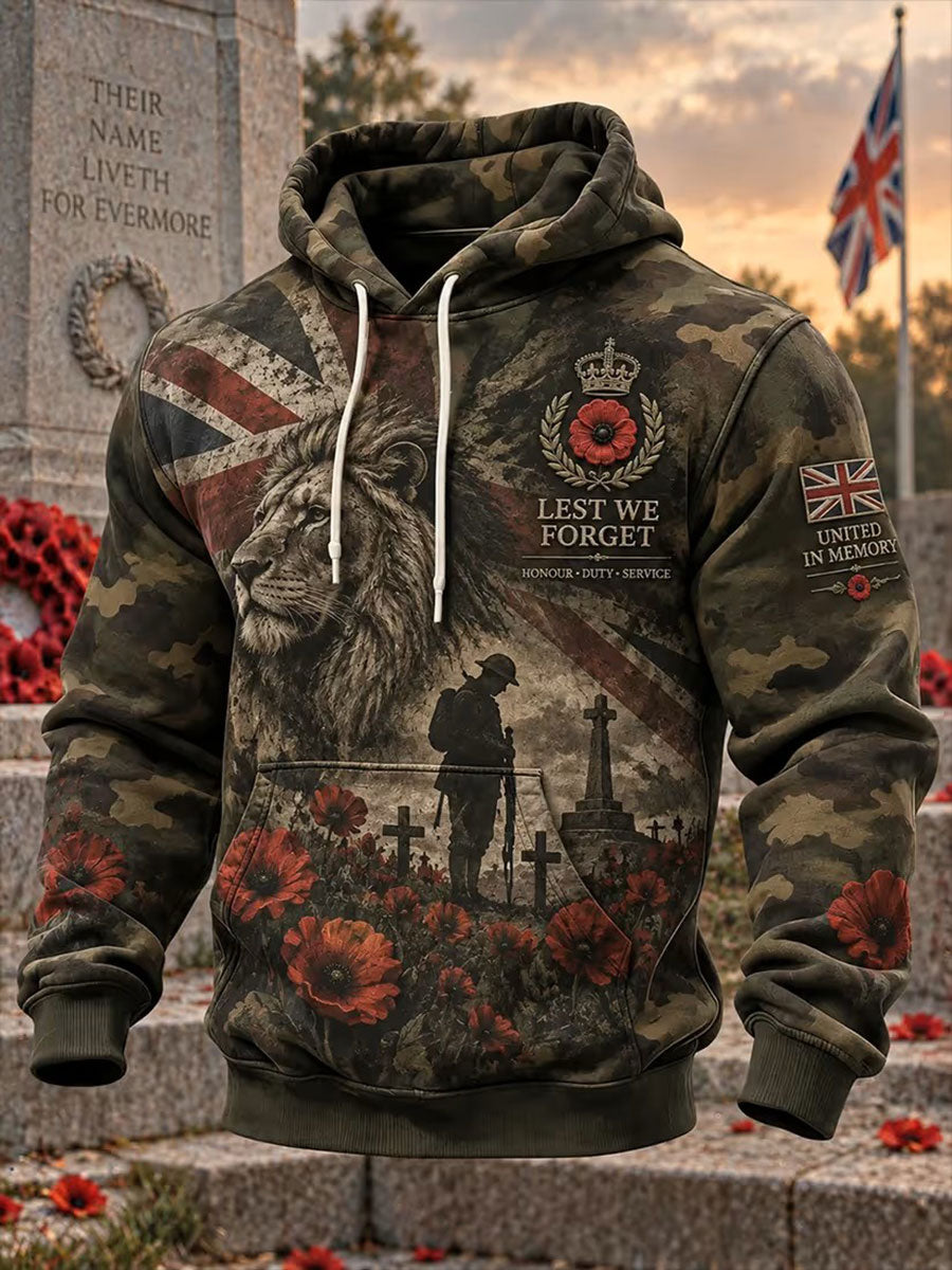 Men's Lest We Forget Print Oversized Drop-Shoulder Hoodie With Pockets