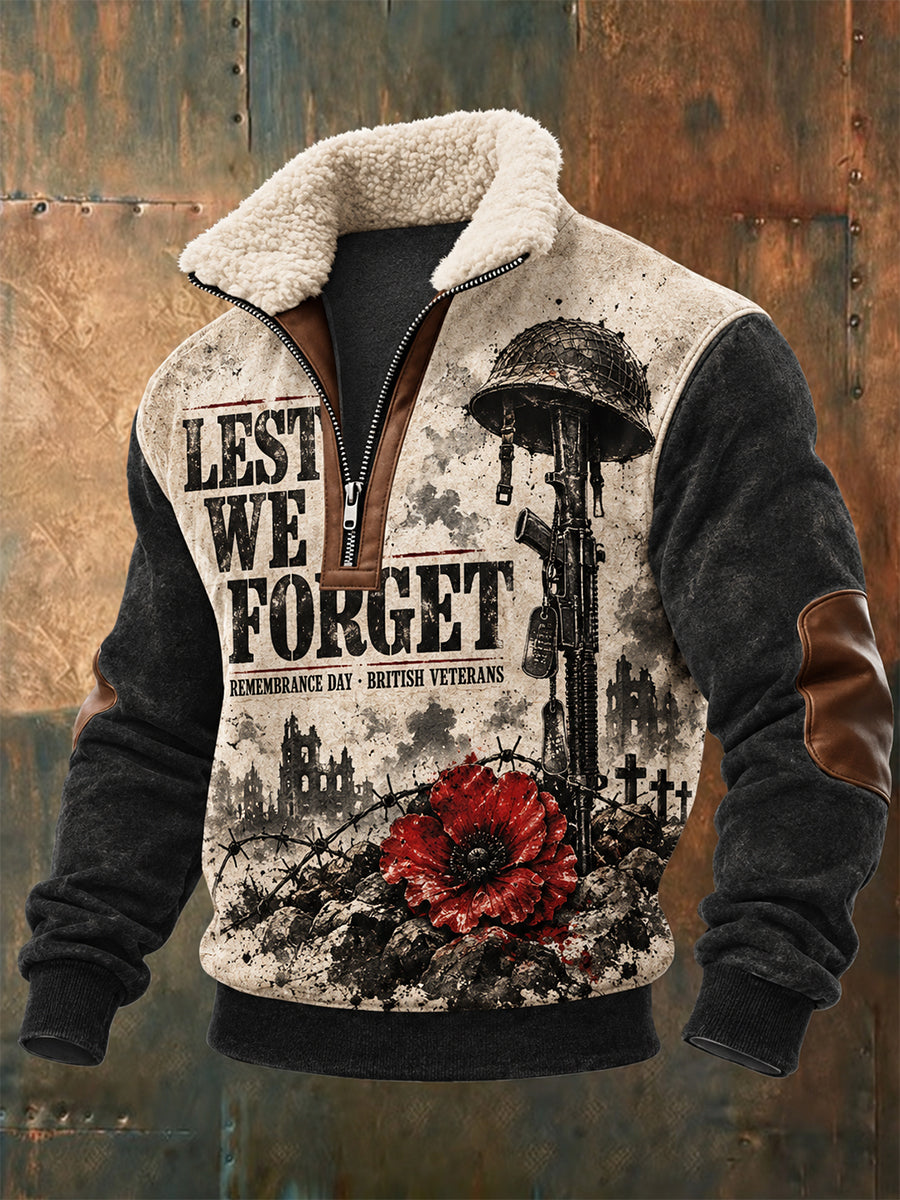 Men's Remembrance Day Lest We Forget Baggy Zip-up Sweatshirt