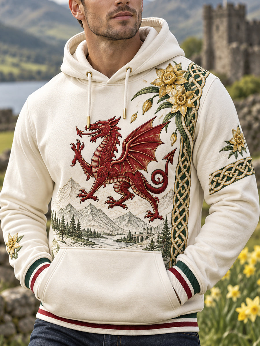 Men's Welsh Cultural Element Art Print Hooded Sweatshirt