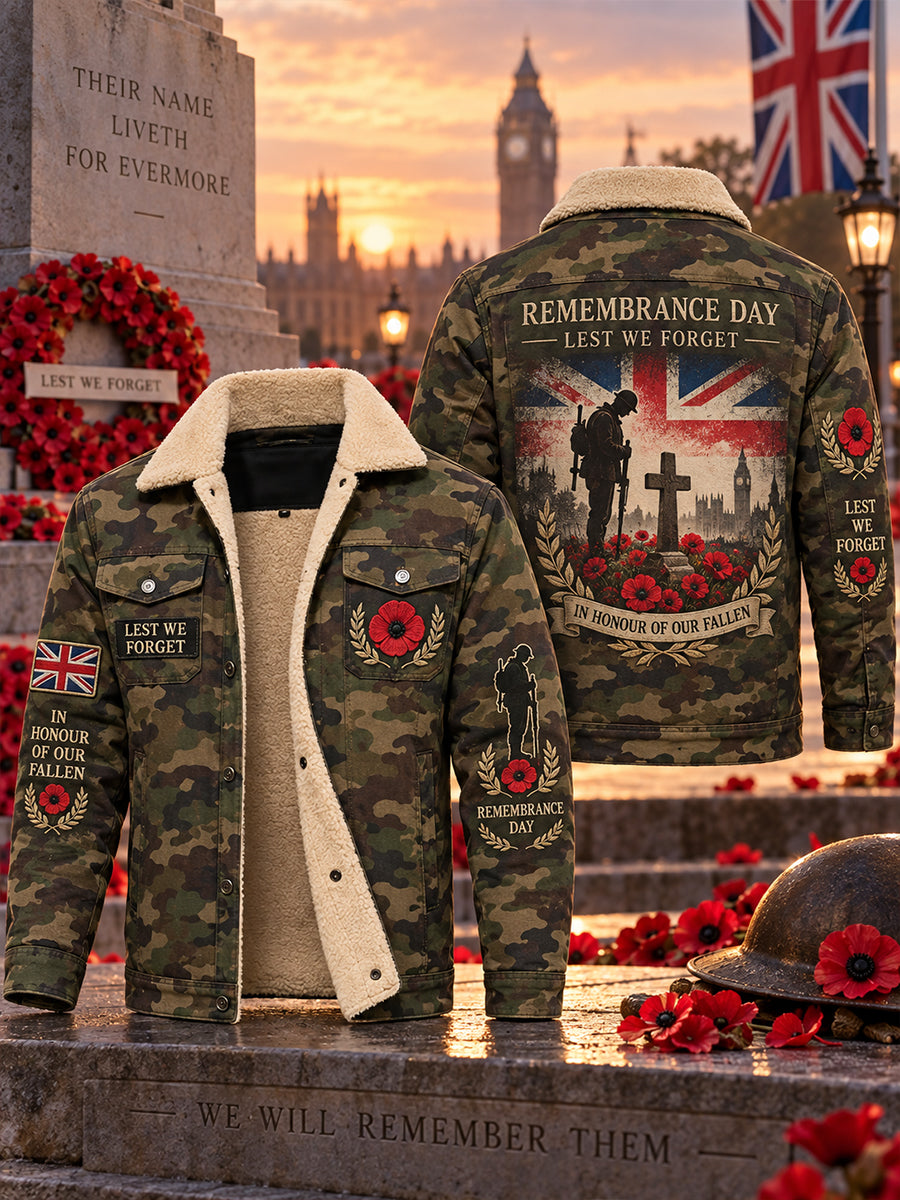 Men's Fleece-Lined Hoodie With Remembrance Day Veteran-Themed Print