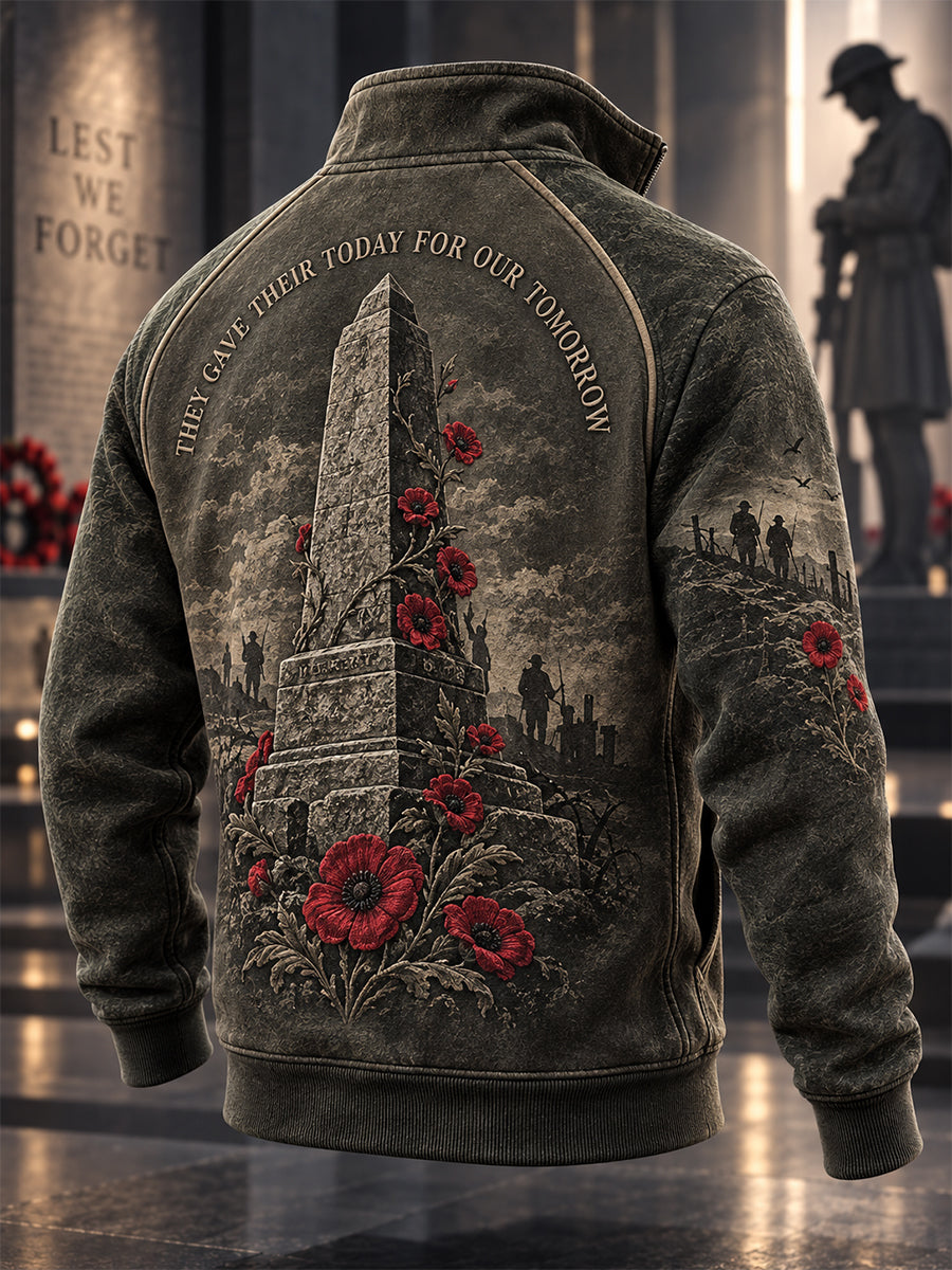 Men's Remembrance Day Lest We Forget Stand-Up Collar Zip-Up Hoodie