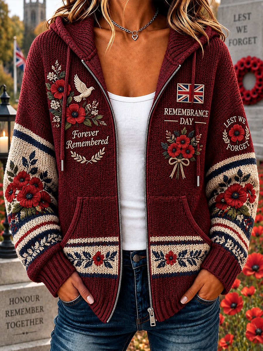 Women's Remembrance Day Veteran Commemorative Print Knit Hoodie