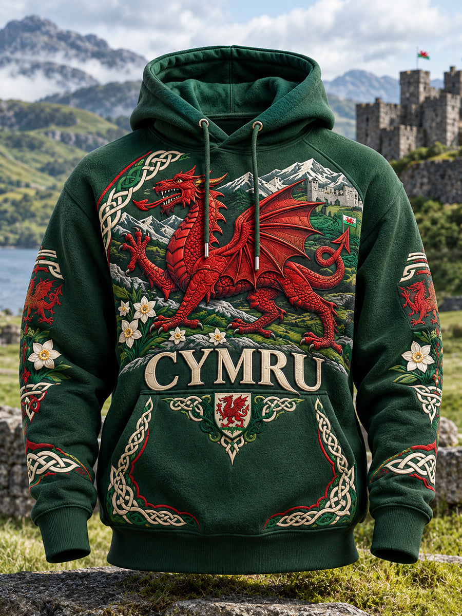 Men's Vintage British Wales Printed Hoodie