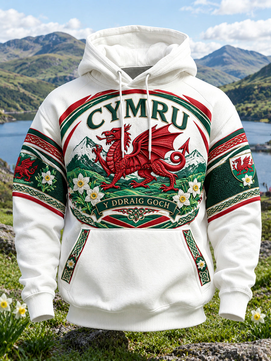 Men's Vintage British Wales Printed Hoodie