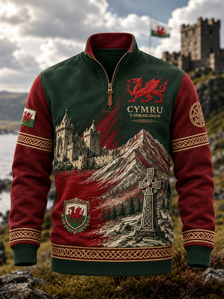 Men's Wales UK Casual Zip-Up Hoodie