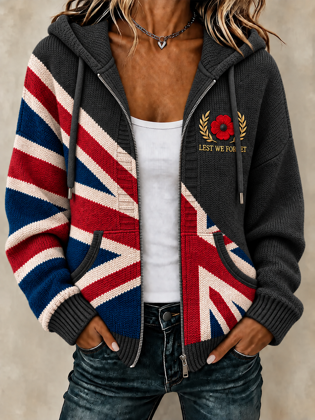 Women's Remembrance Day Woolen Cardigan Coat