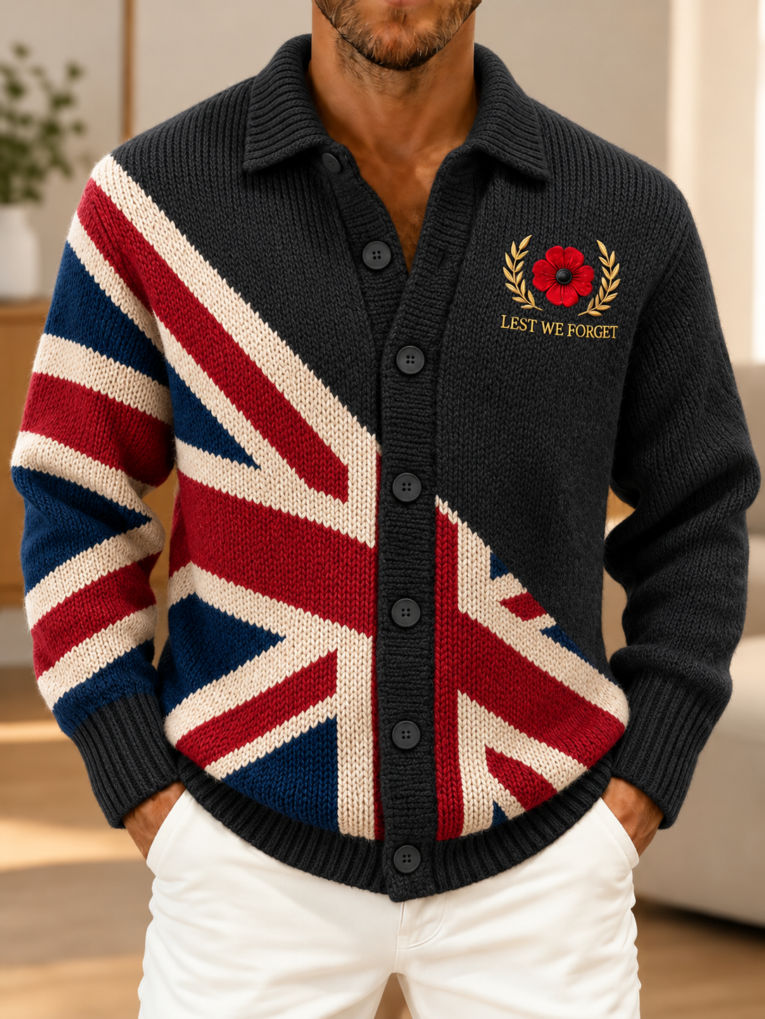 Men's Remembrance Day Vintage British Welsh Patterned Imitation Sweater