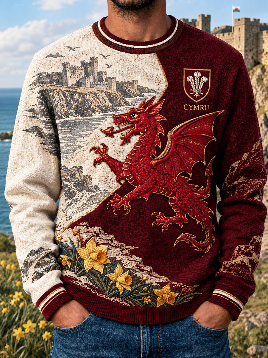 Men's Vintage British Wales Printed Imitation Sweater