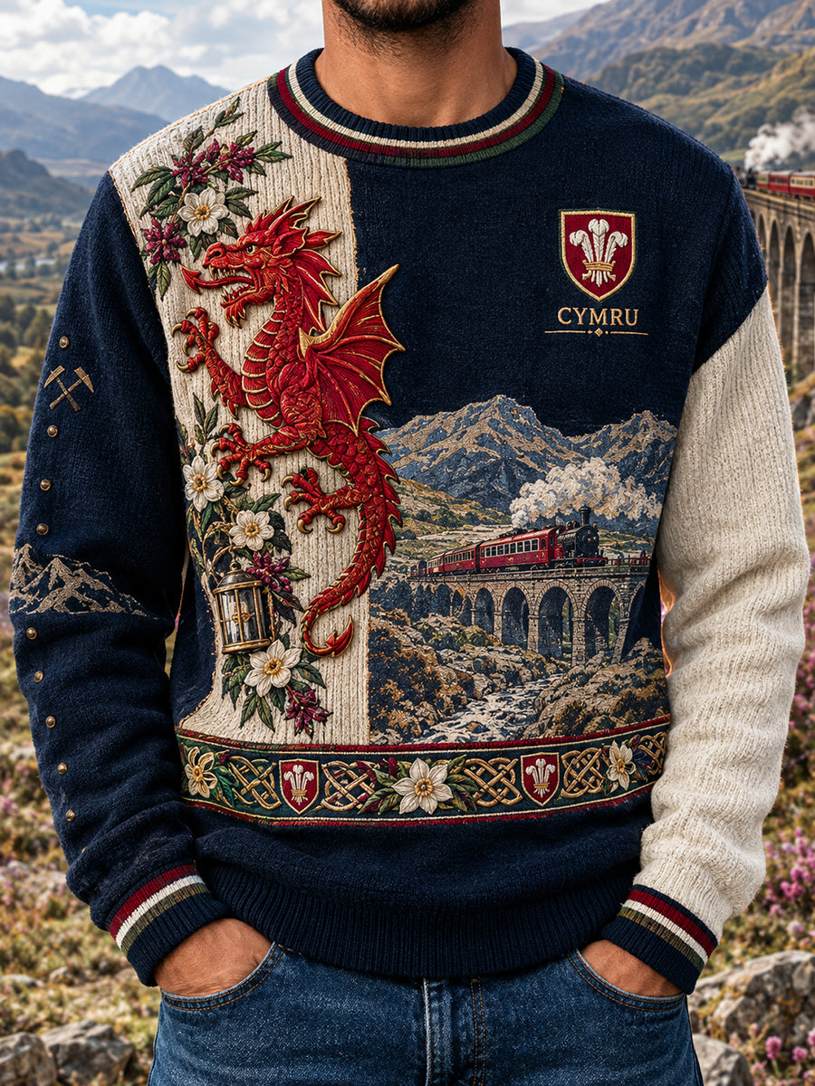 Men's Vintage British Wales Printed Imitation Sweater