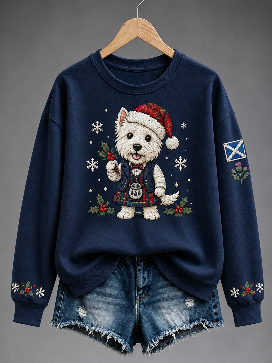 Women's Scottish Christmas Printed Regular Sweatshirt