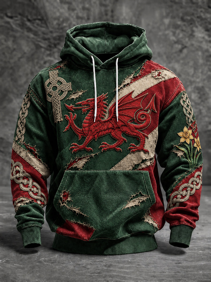 Men's Welsh Dragon Oversized Drop-Shoulder Hoodie with Pockets