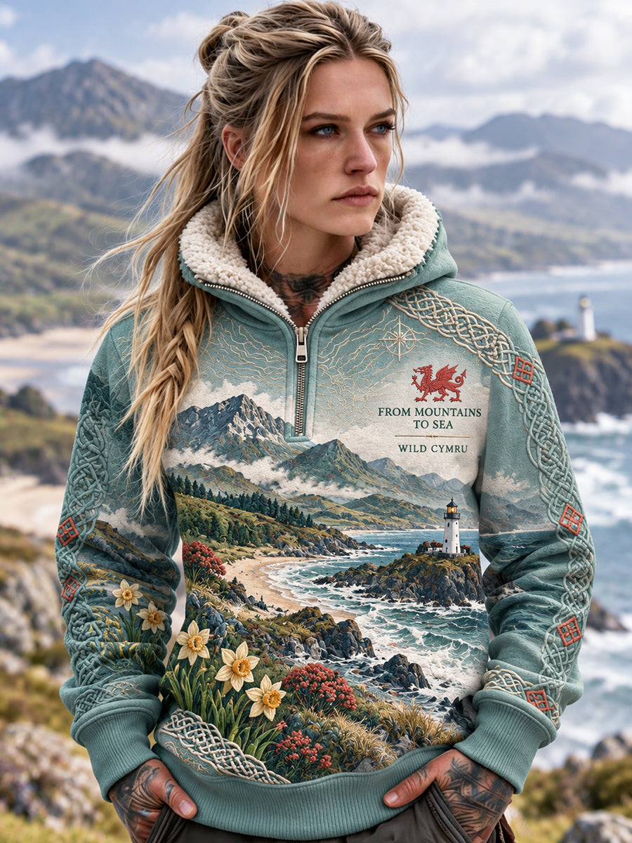 Women's British Wales Printed Fleece-Lined Hoodie