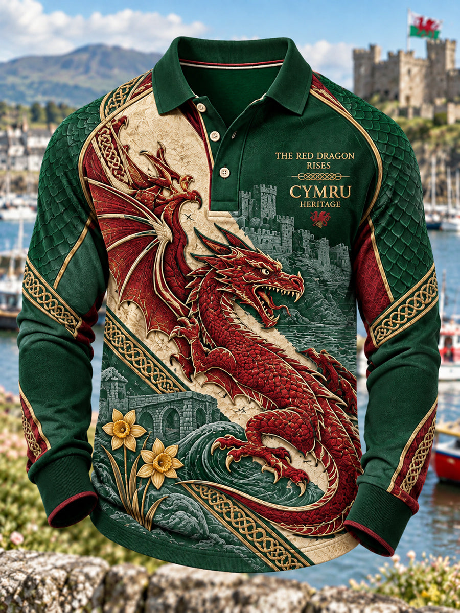 Men's British Wales Printed Polo Sweatshirt