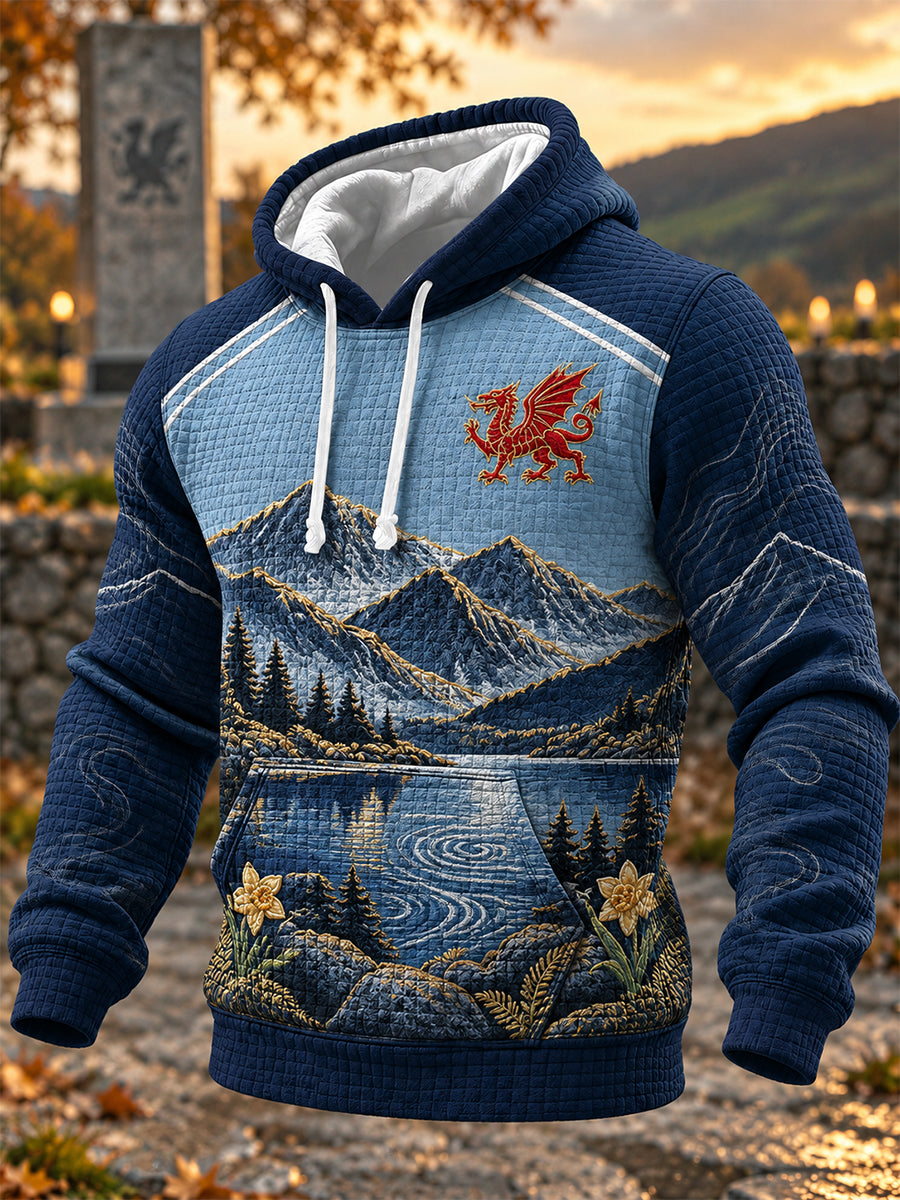 Men's Welsh Cultural Element Art Print Checkered Cotton Hoodie