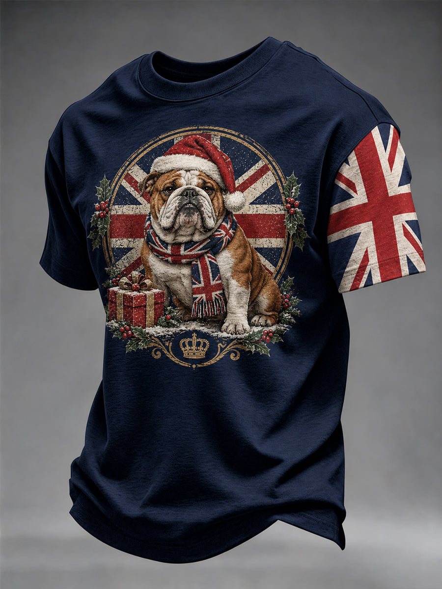 Men's British Christmas Bulldog Print T-shirt