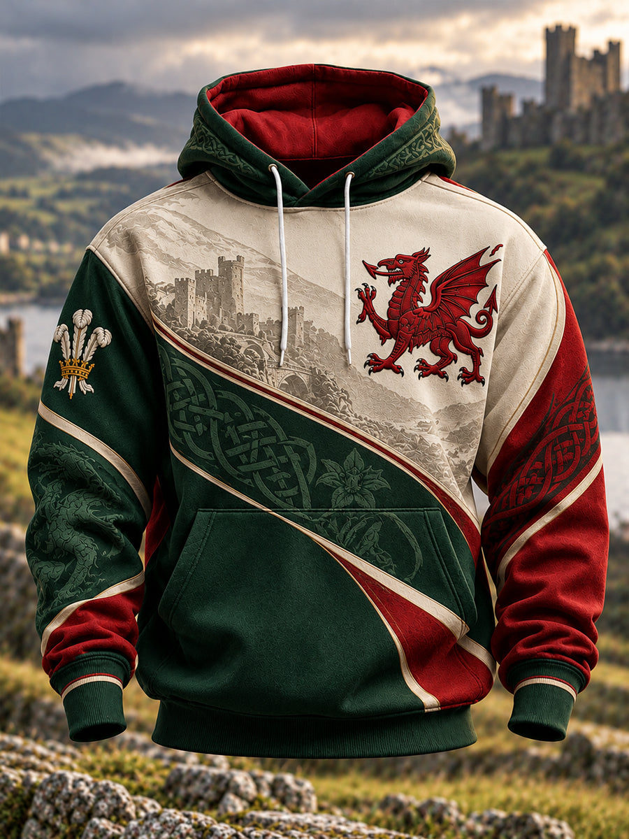 Men's Welsh Dragon Oversized Drop-Shoulder Hoodie with Pockets