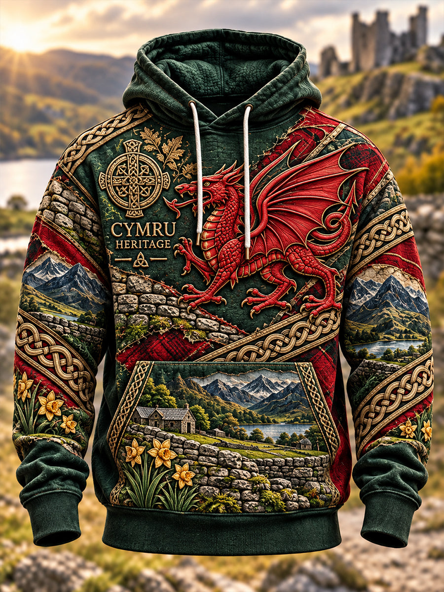 Men’S Welsh CYMRU Oversized Drop-Shoulder Hoodie with Pockets