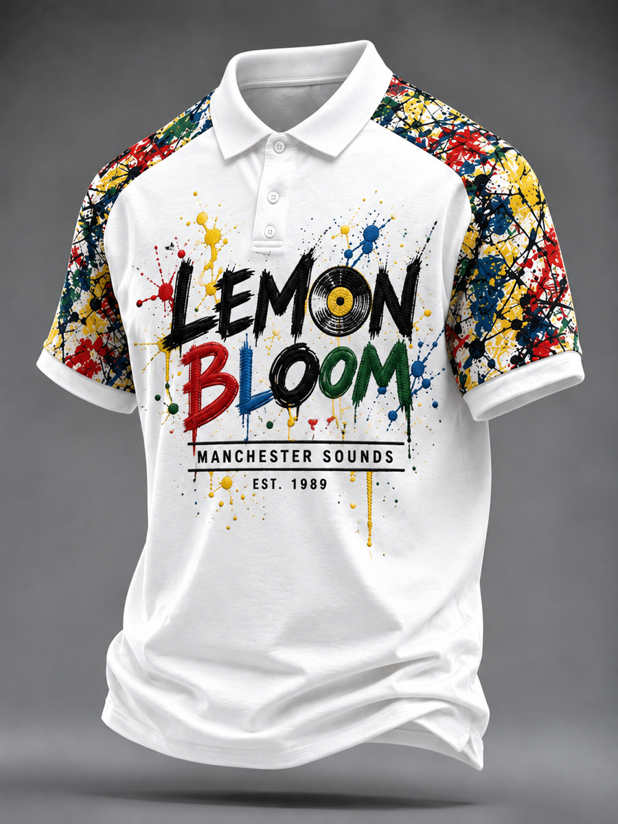 Men's Lemon Roses Music Lover Printed three buttons shoulder sleeve