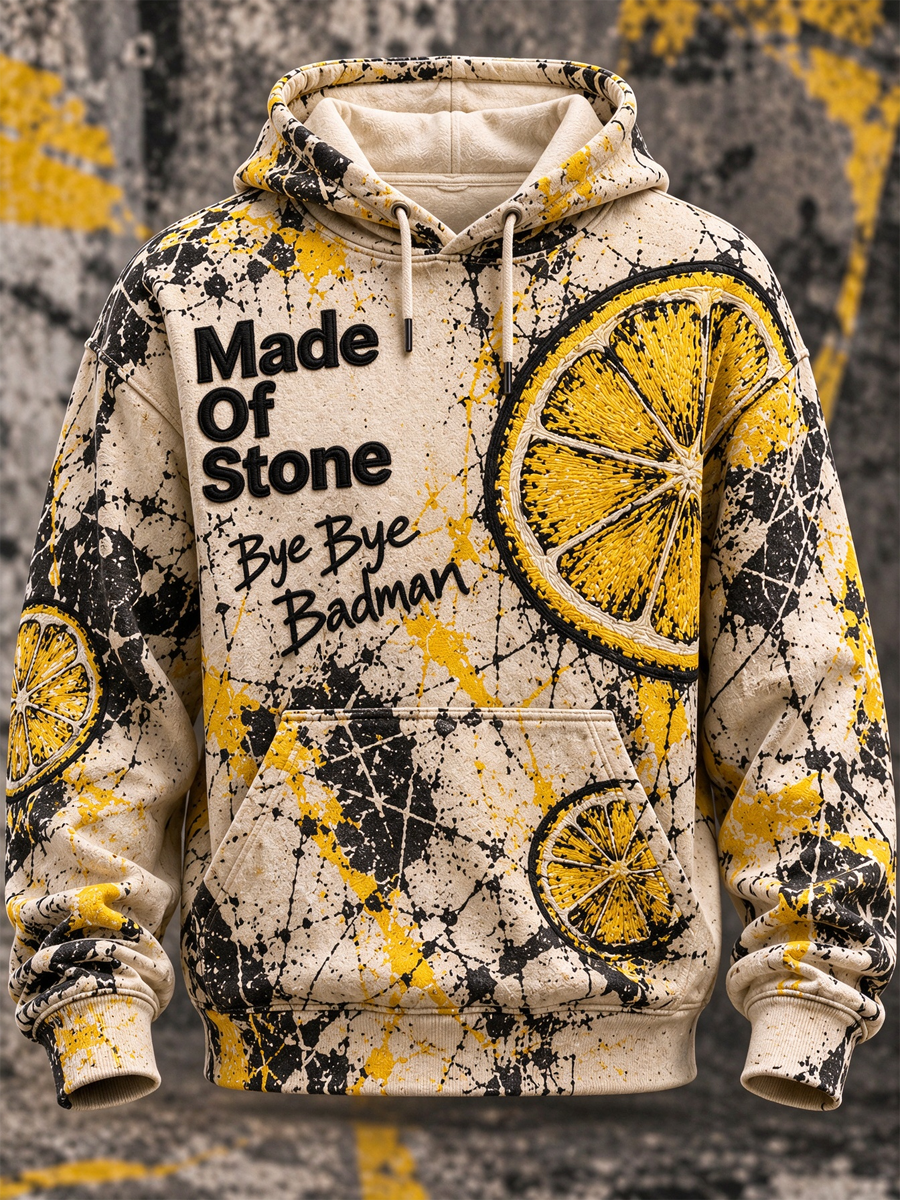 Men's Lemon Roses Music Lover Printed Hoodie with Pockets