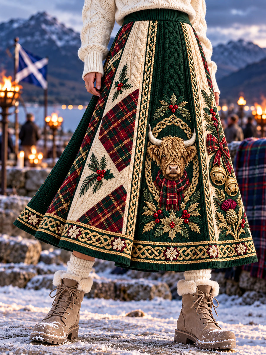 Women's Scottish Christmas Printed Long Half Skirt