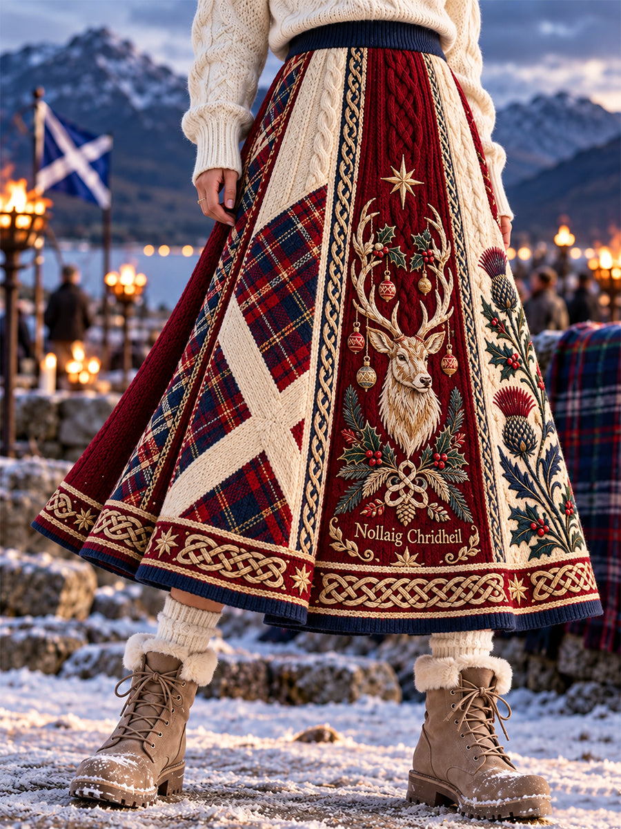 Women's Scottish Christmas Printed Long Half Skirt