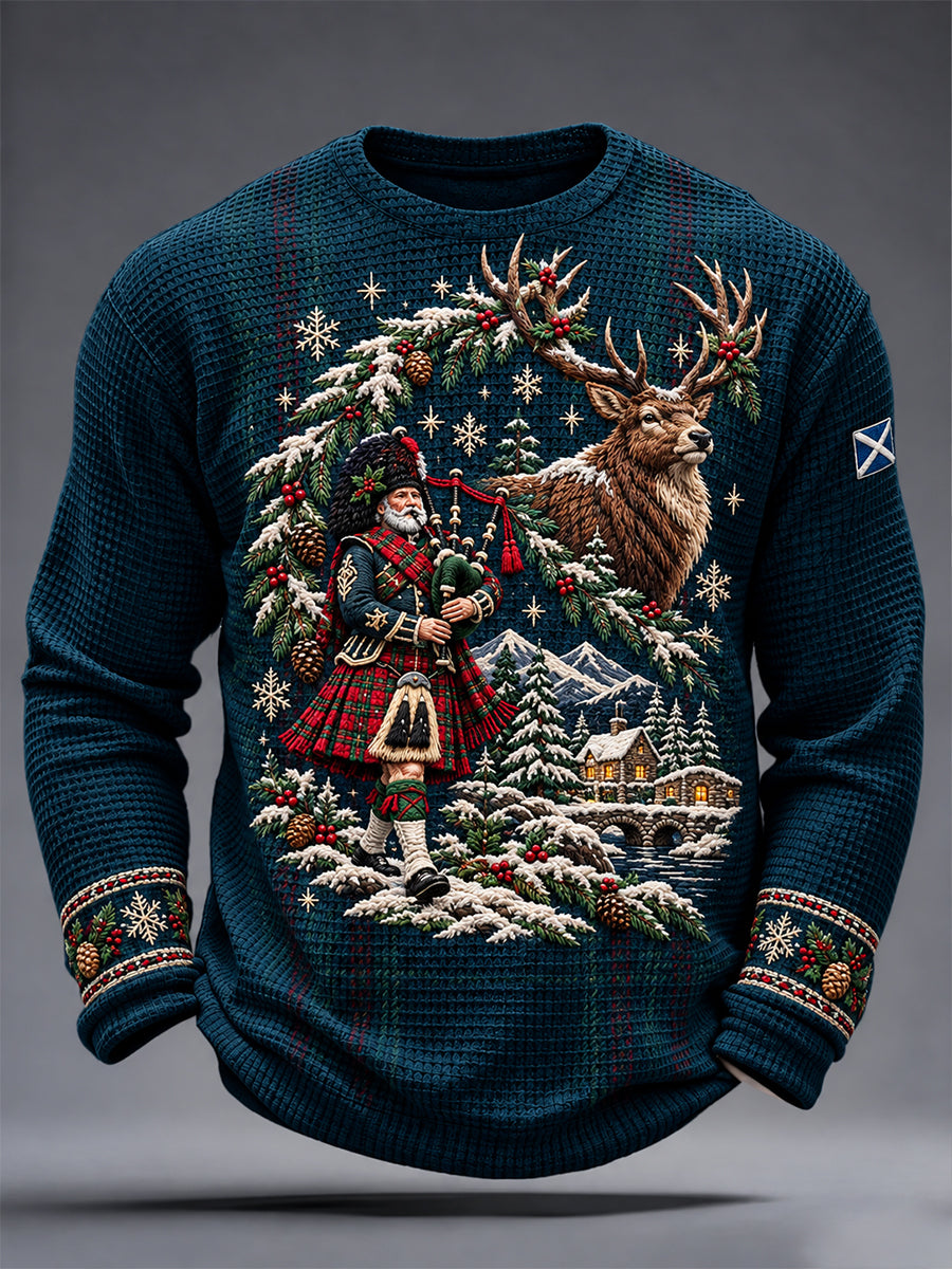 Men's Scottish Christmas Printed Waffle Sweatshirt