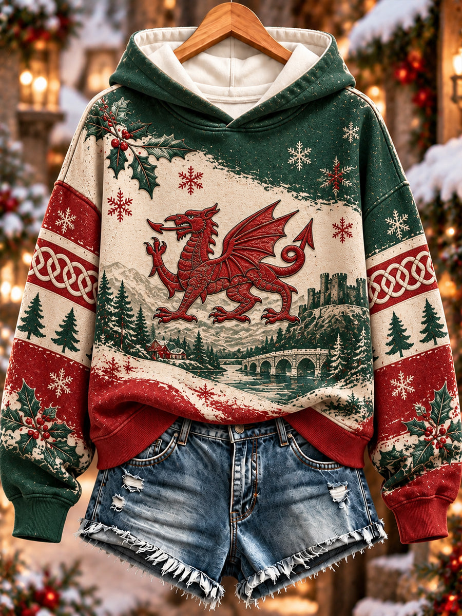 Women's Christmas Welsh Dragon Print Sweatshirt