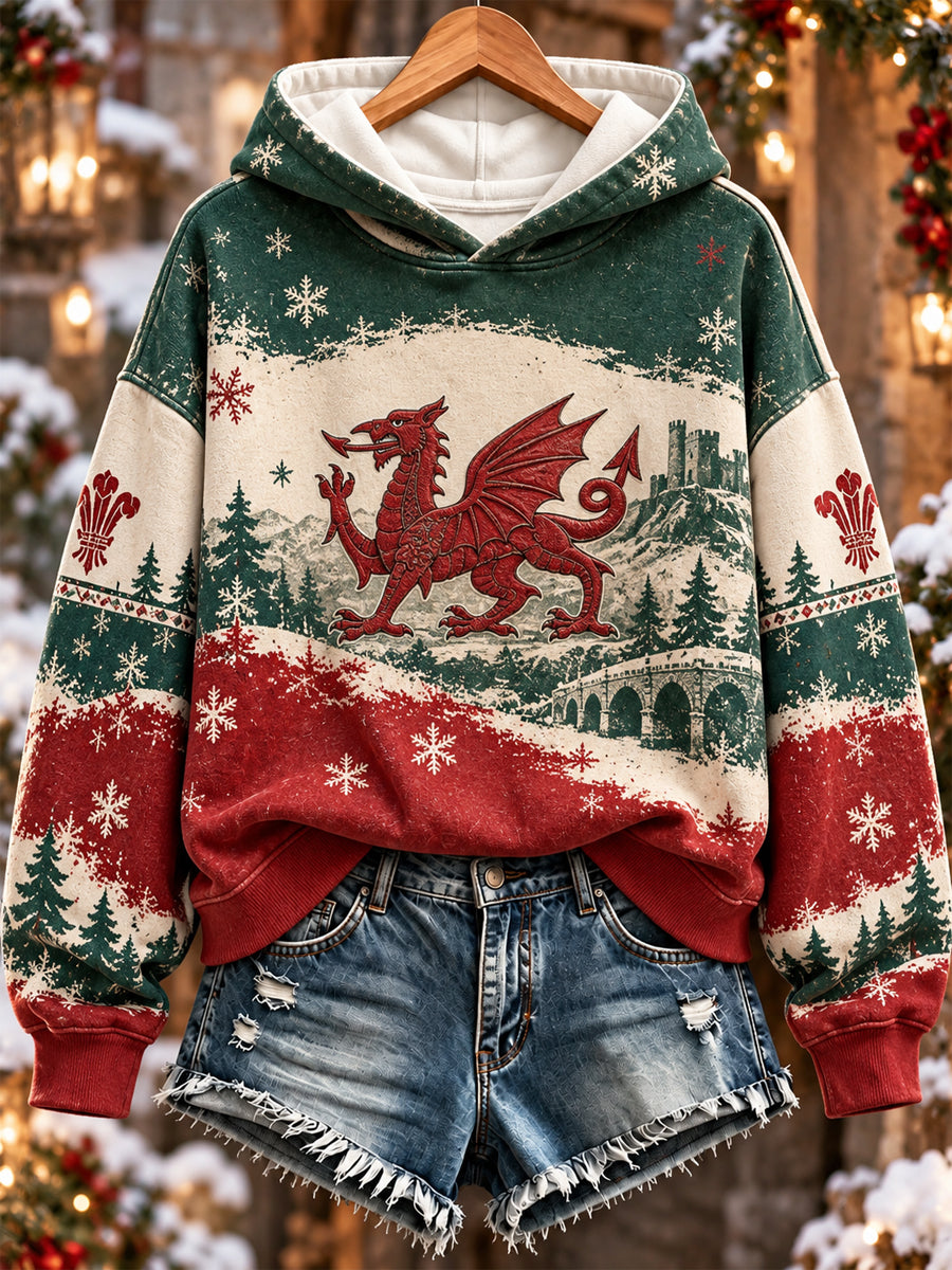 Women's Christmas Welsh Dragon Print Sweatshirt