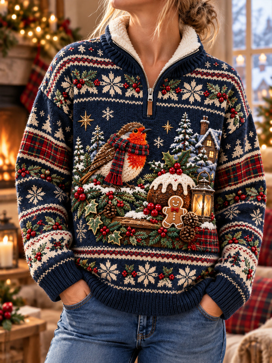 Women's Fun Christmas Fur-Collar Sweatshirt