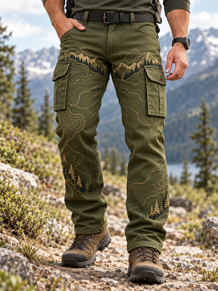Men's Wilderness Trail Print Hike Lovers Casual Cargo Pants