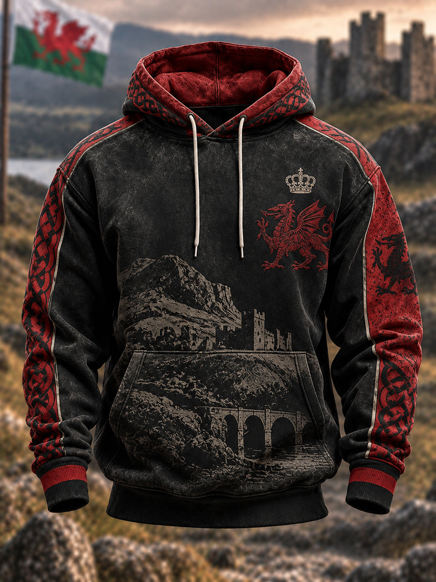Men's Welsh Dragon Oversized Drop-Shoulder Hoodie with Pockets
