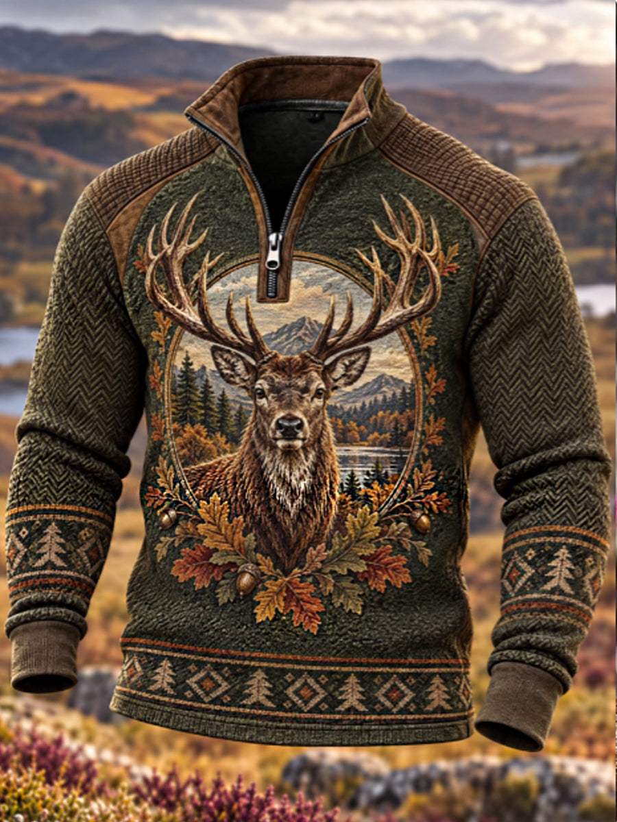 Men's Hunting Season Hunting Nature Wildlife Territory Hound Portrait Print Polo Sweatshirt