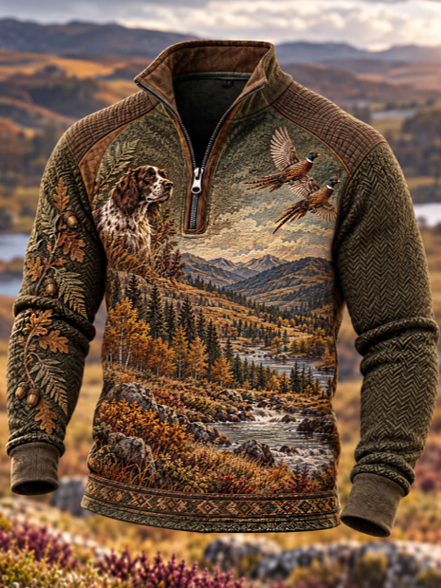 Men's Hunting Season Hunting Nature Wildlife Territory Hound Portrait Print Polo Sweatshirt