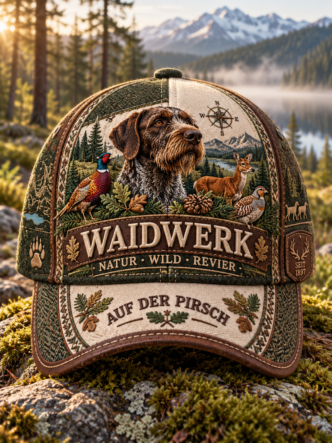 Unisex Hunting Season Stag and Hound Print Pocket Hat